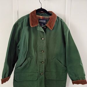 Lands' End Vintage Barn Jacket Green with Brown Collar